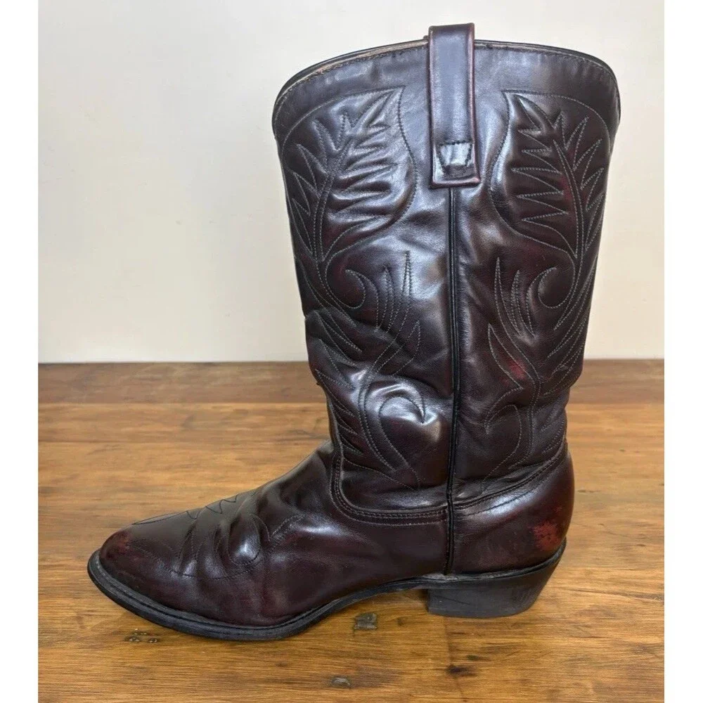 Vintage Mason Western Boots Mens 10.5D Black Cherry Leather Cowboy USA Americana